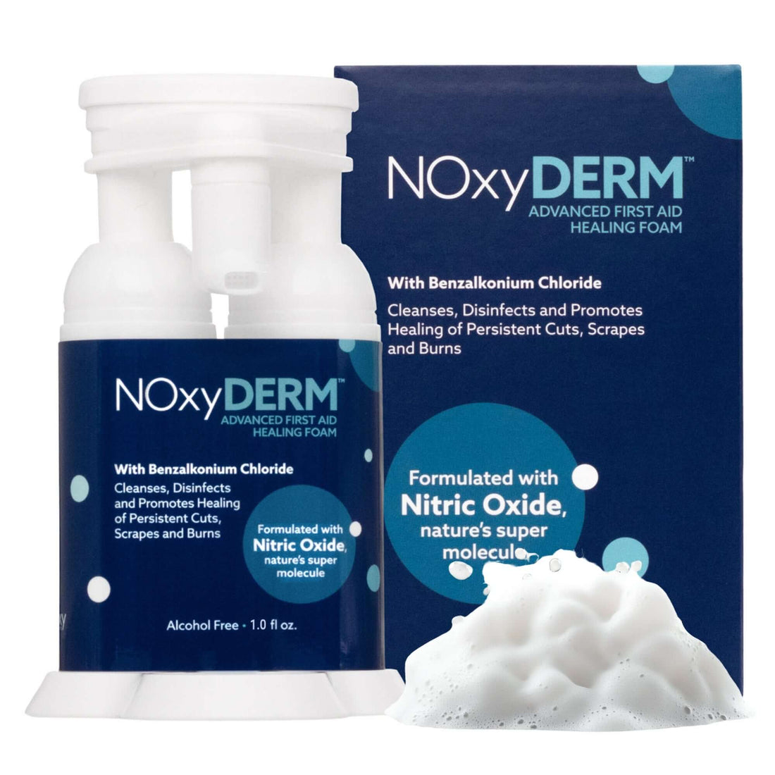 Bottle of NOxyDERM antiseptic wound care foam