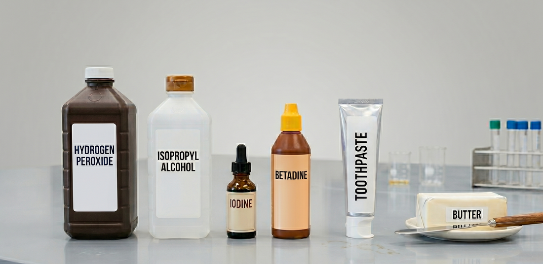 Bottles of Different Substances on a Counter