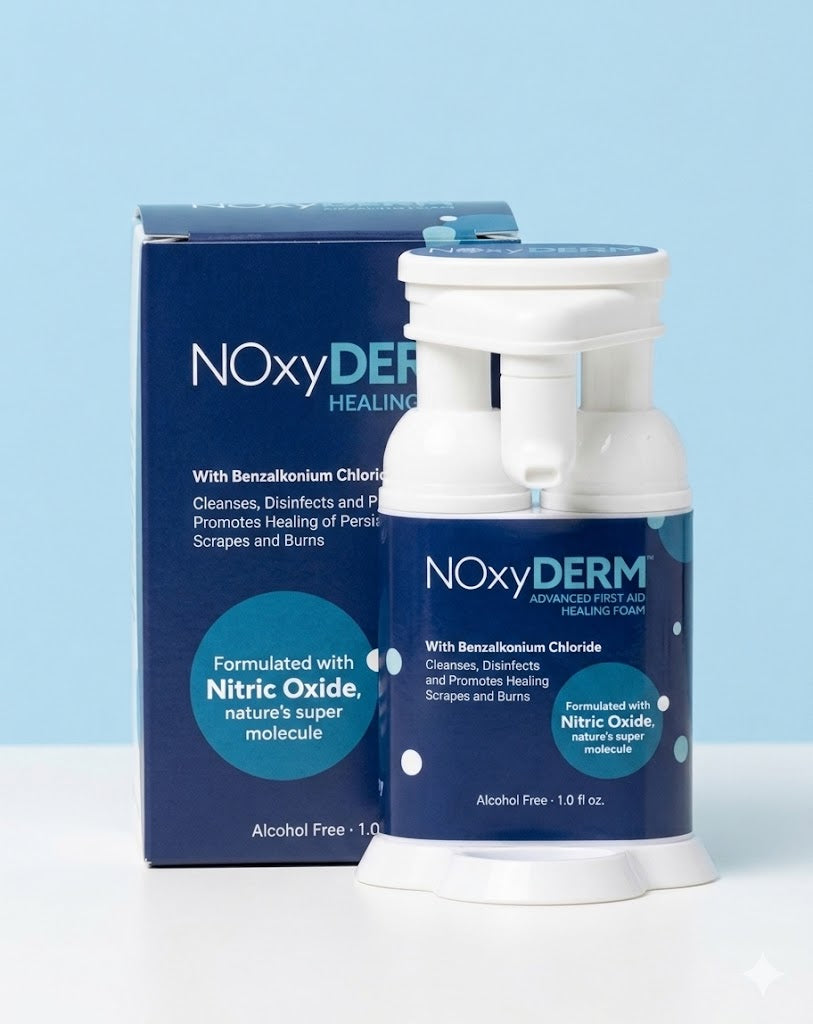 NOxyDERM first aid antiseptic foam box and bottle